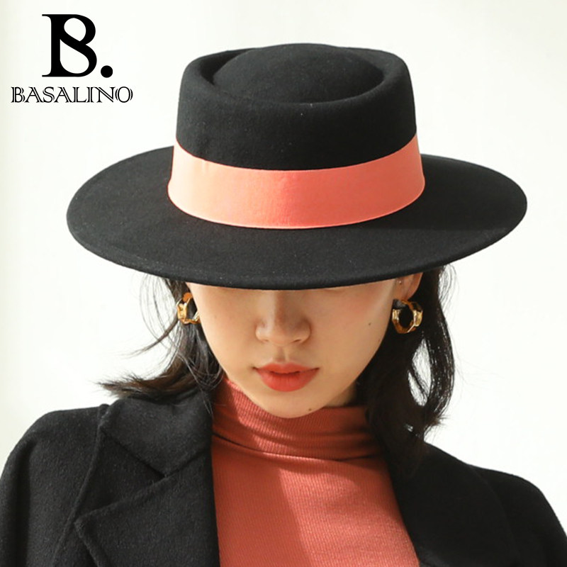 礼帽奥黛丽法式复古女士帽宽羊毛英伦百搭赫本帽子