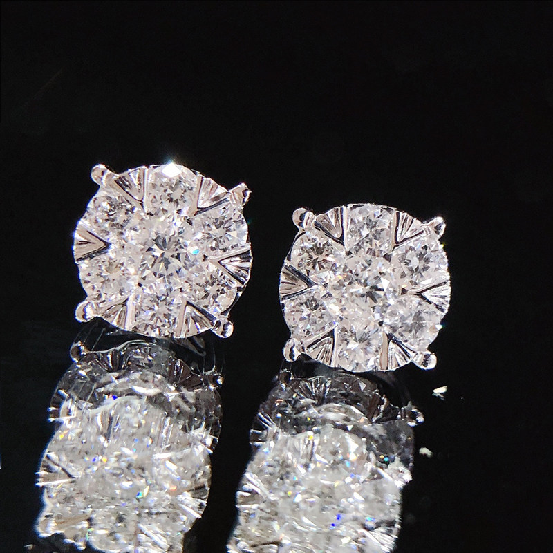 宝创0.5克拉天然钻石圆钻耳钉18k真金镶钻六围耳饰