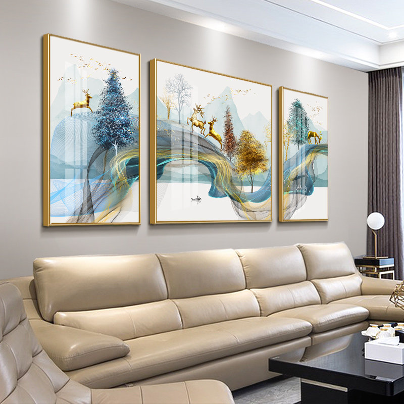 客厅装饰画沙发后面的背景墙壁画墙画客厅墙上挂画大气轻奢三联画