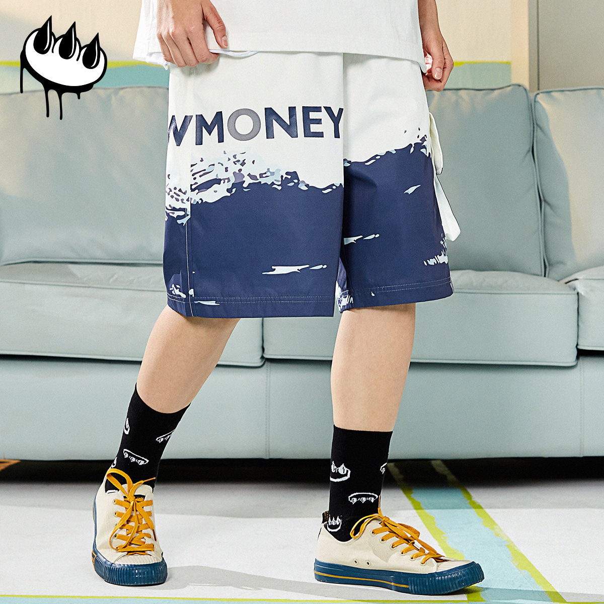 clawmoney美潮雪山短裤情侣字母钱爪休闲裤