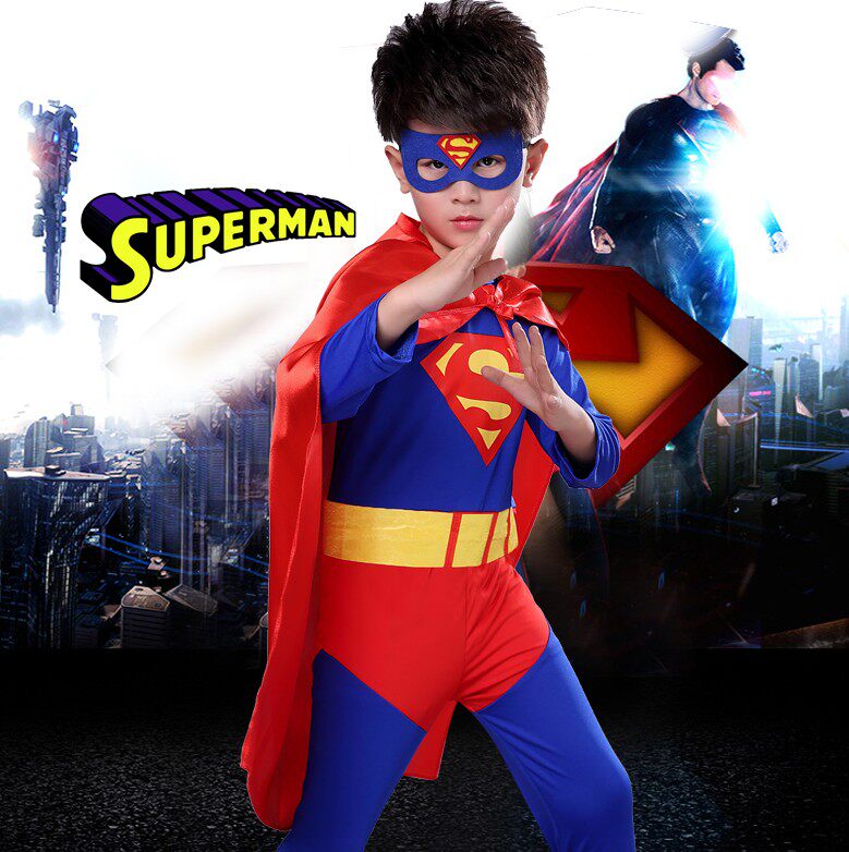万圣节儿童服装超人披风衣服男童长袖紧身衣斗篷套装男女孩演出服