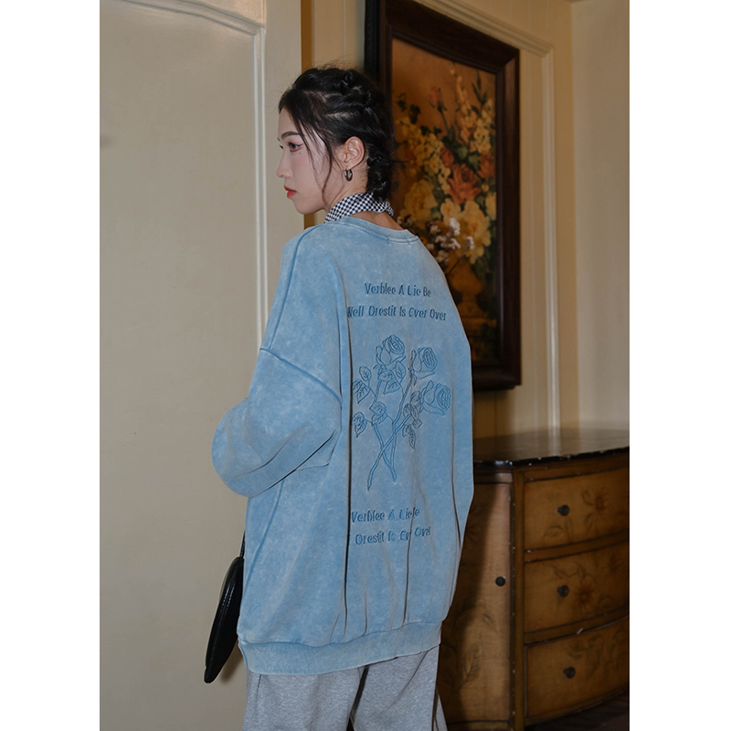 黑色刺绣卫衣女春秋2021年新款宽松韩版长袖宽松设计感上衣秋冬潮