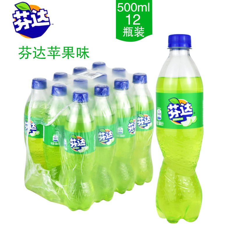 可口可乐芬达蜜桃苹果果味汽水500ml12瓶整箱饮品碳酸饮料
