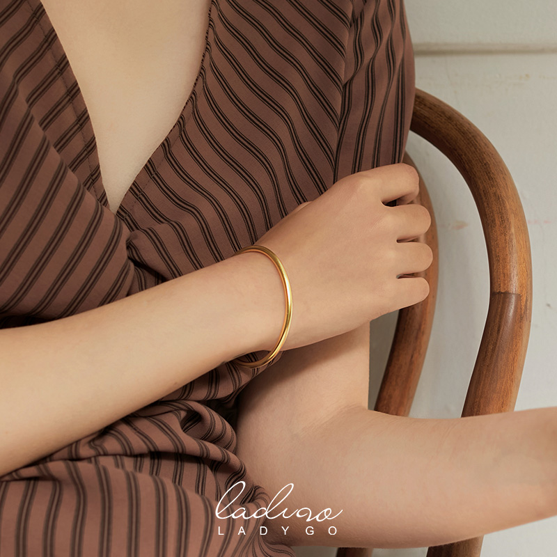 ladygo纯银手链女时尚复古简约高级感开口手镯传承古法民族风饰品
