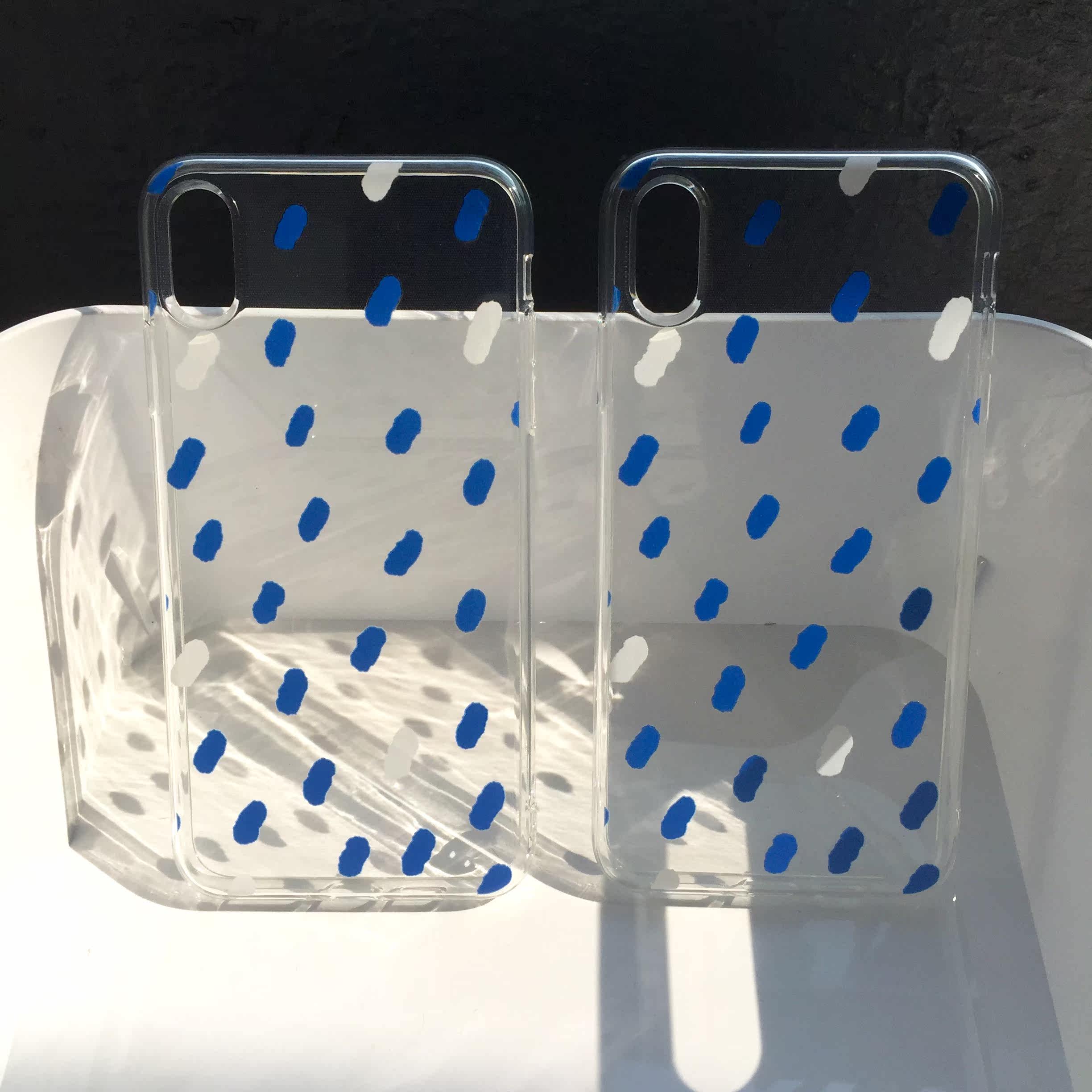 nukutata原创cryingkitty蓝色波点ins透明手机软壳手机保护套