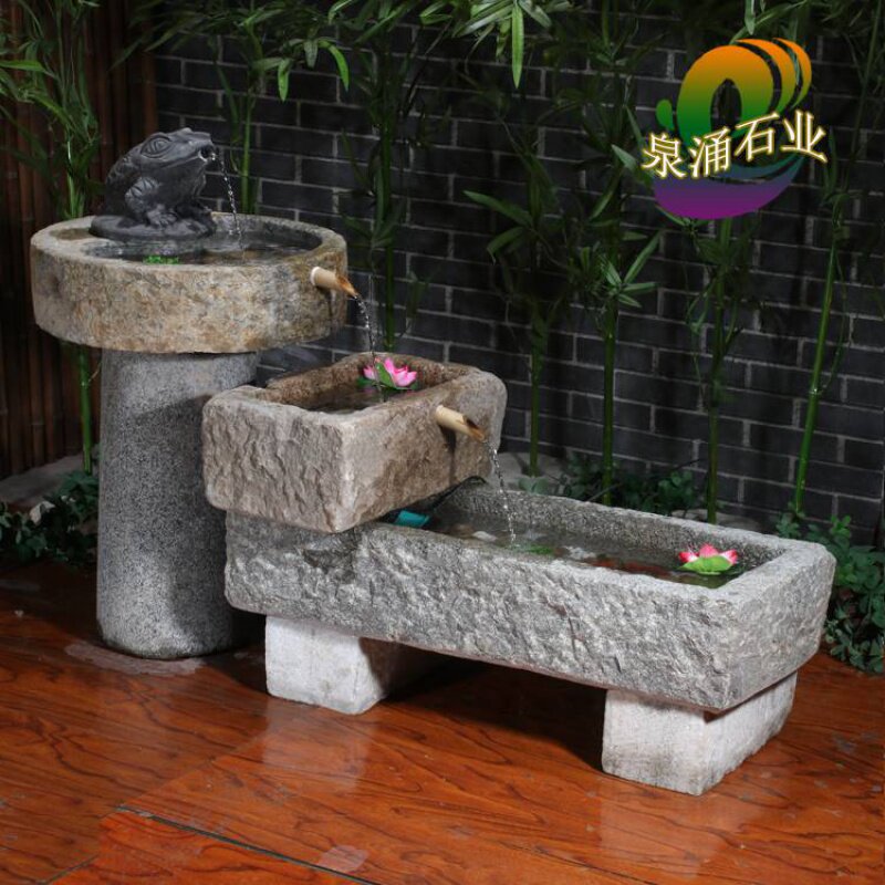 老旧石槽鱼缸石头养鱼池青石水槽花盆造景室内石雕