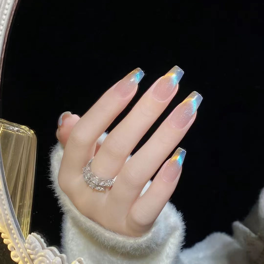 鸳鸯双色猫眼手工穿戴2023新款冰透动感碎钻美甲工具