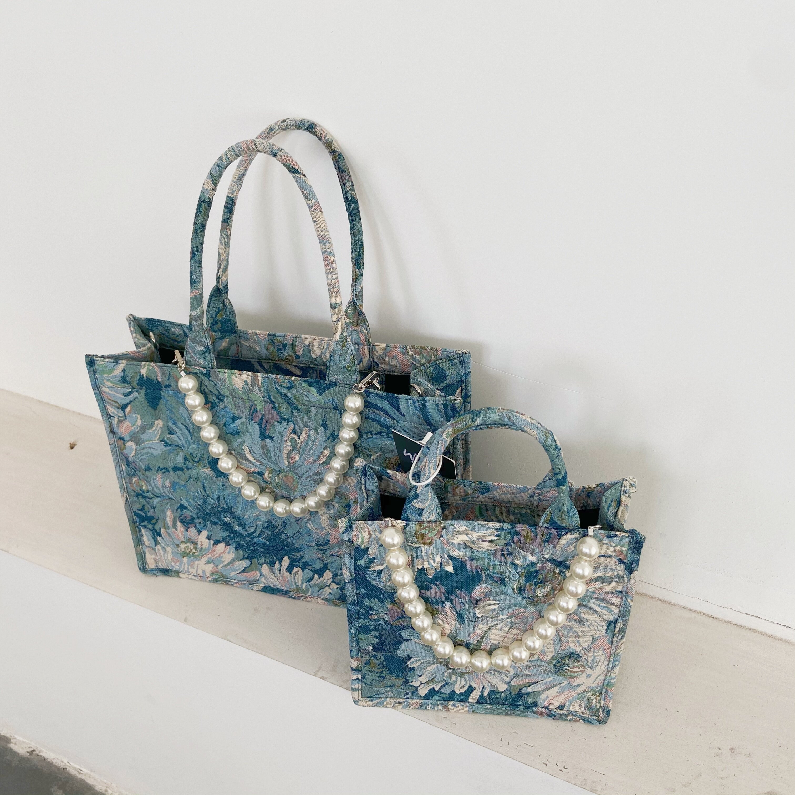 原创莫奈花园油画通勤托特包女夏季大容量包包2021新款单肩手提包