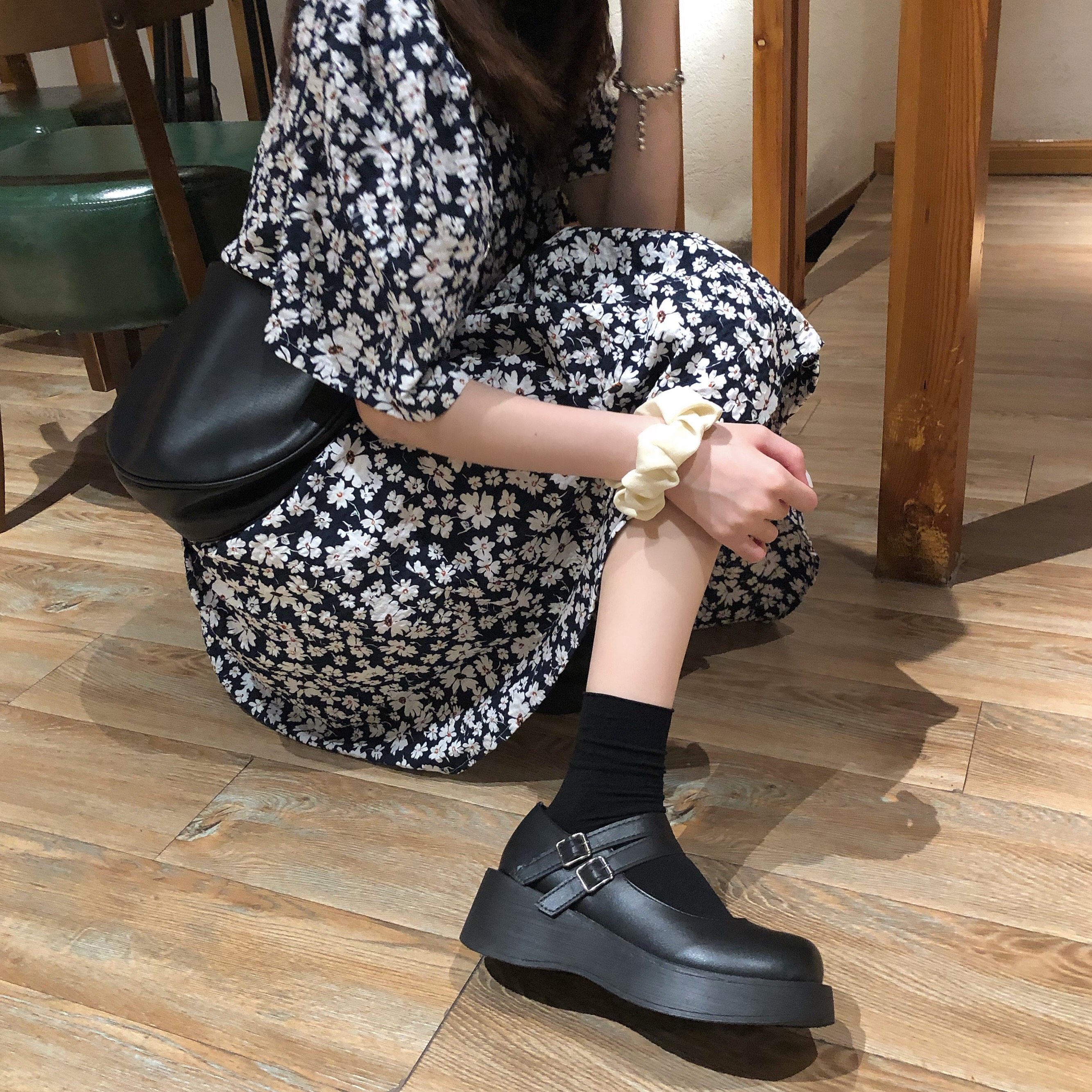 玛丽珍鞋女jk原宿软妹松糕厚底皮鞋大头暗黑单鞋