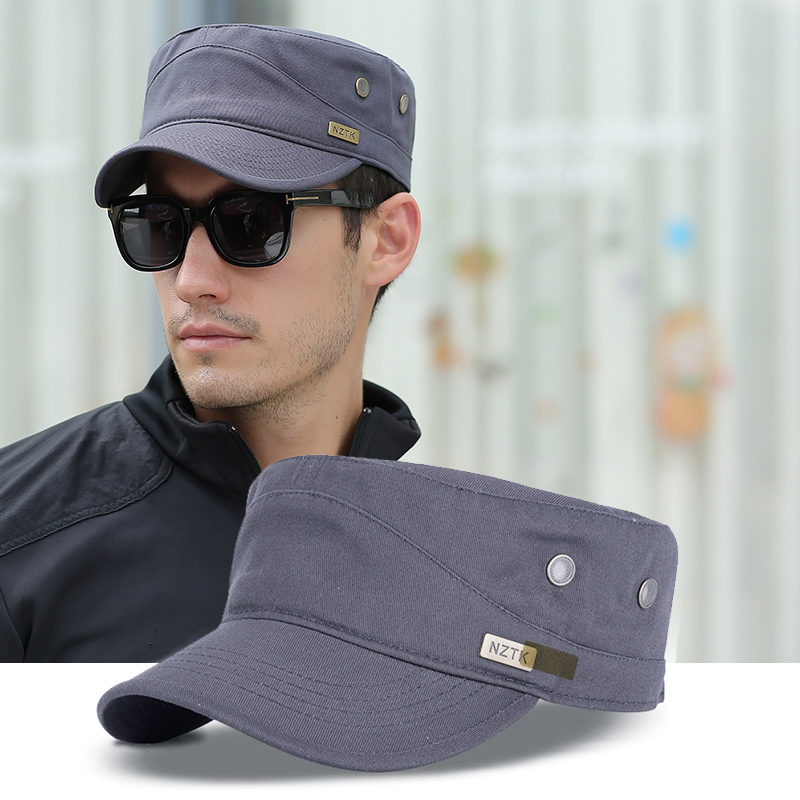 帽子男士秋季平顶帽男遮阳帽鸭舌帽防晒潮休闲户外中年军帽太阳帽