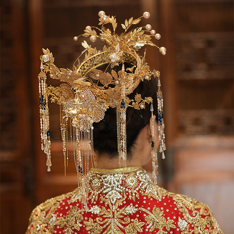 水舞u0363新娘头饰新款中式金色奢华凤冠圆冠发饰