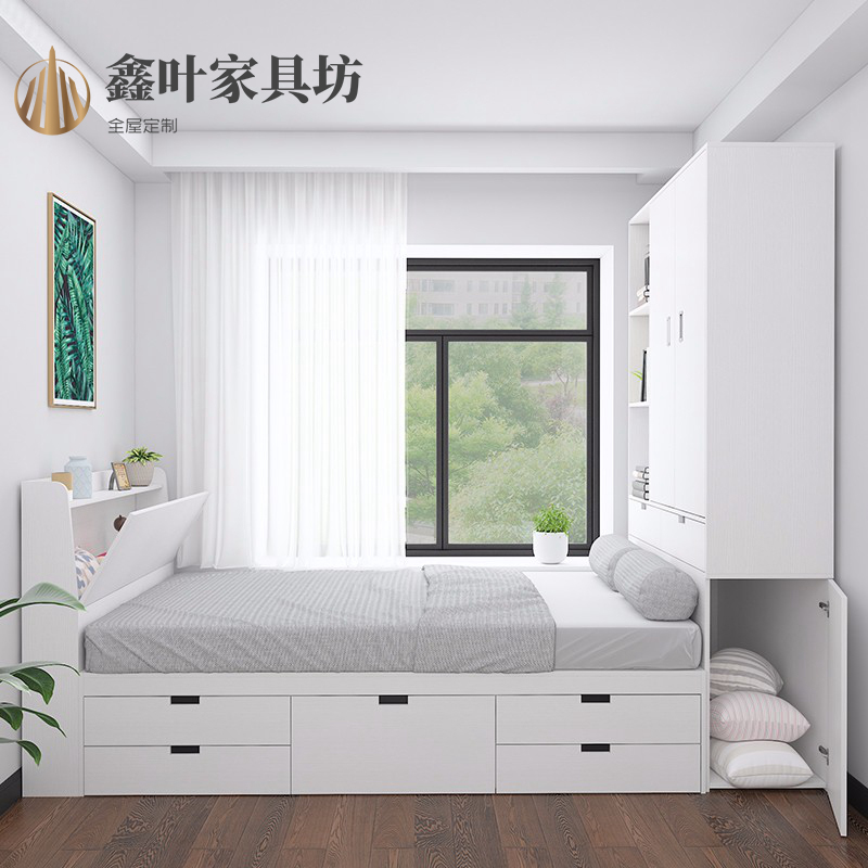 小房间衣帽间实木小户户型多功能柜子组合1米榻榻米衣柜床