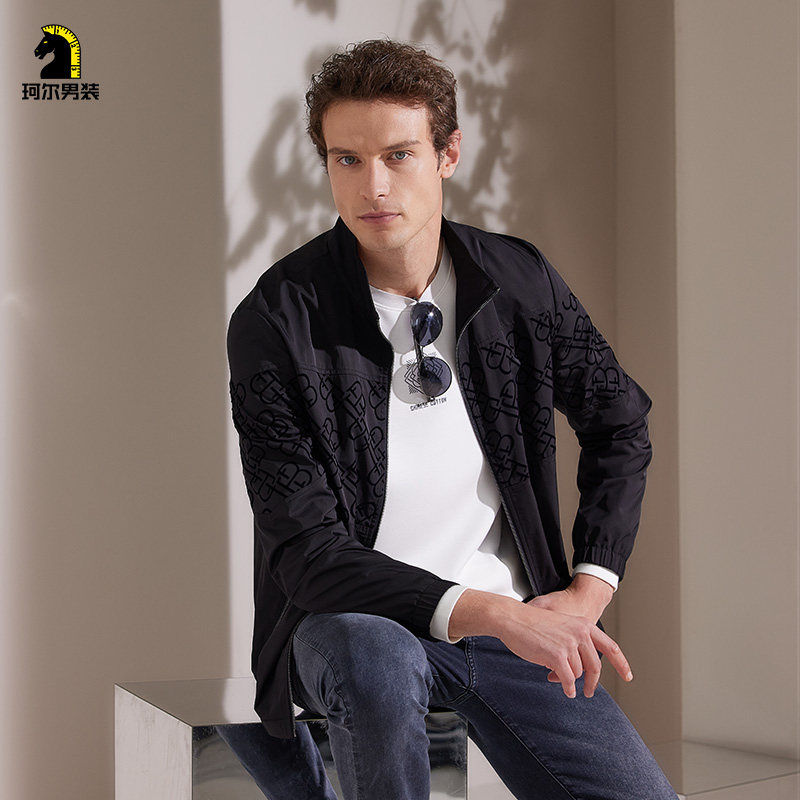 kir珂尔男装春季黑色简约字母防水夹克外套夹克