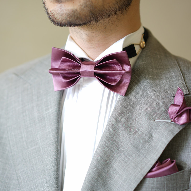 weixuwang淡粉雾紫缎面愿望系列原创新品婚礼新郎领结