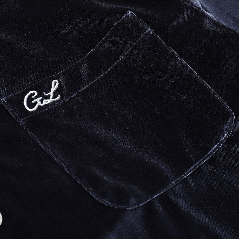 galliano landor银线刺绣高街gl丝绒长袖衬衫宽松休闲衬衣外套潮