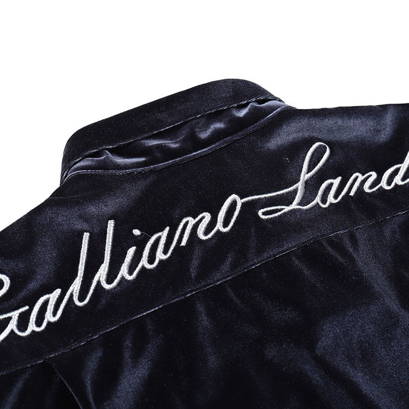 galliano landor银线刺绣高街gl丝绒长袖衬衫宽松休闲衬衣外套潮