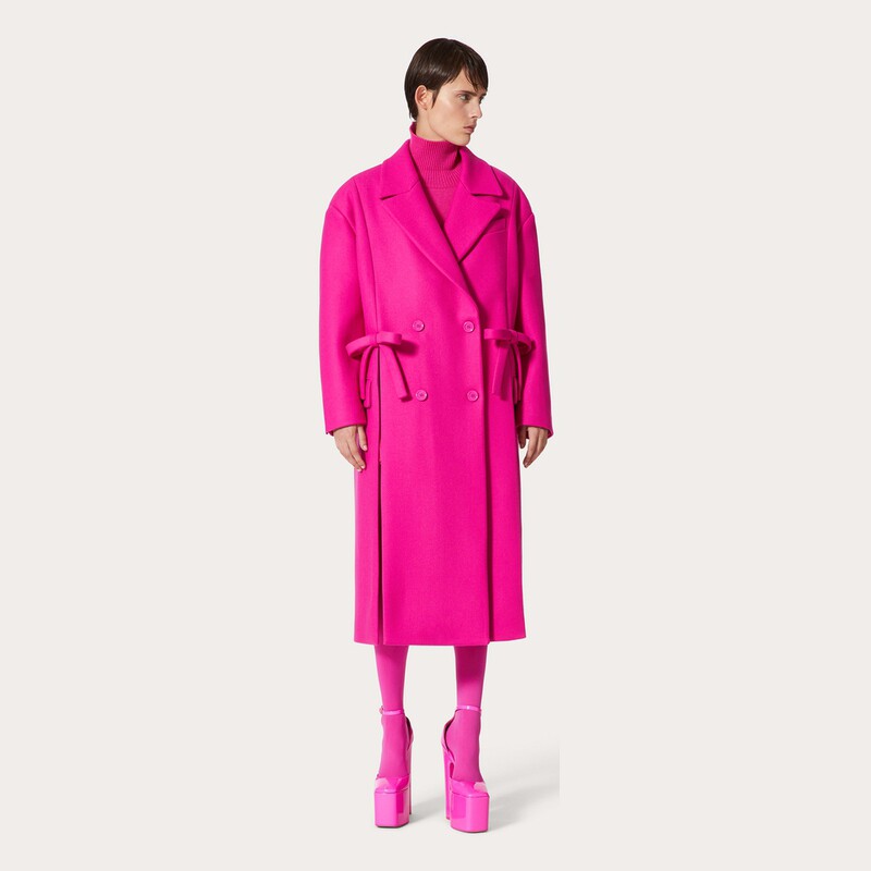 valentino华伦天奴女士diagonaldoublewool大衣蝴蝶结毛呢外套