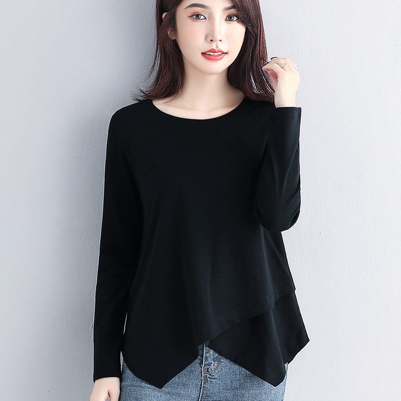 长袖t恤设计感小众女装宽松不规则上衣内搭打底衫春装2022年新款
