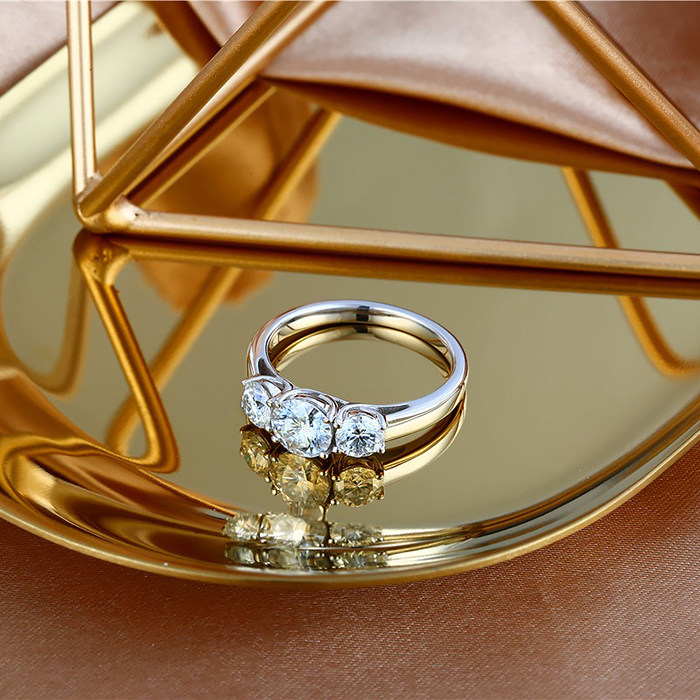 三生三世排戒三钻白金纯银排钻3颗钻戒莫桑钻石戒指