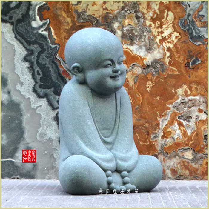 石雕青石小和尚雕刻景观人物小沙石头和尚茶室石雕