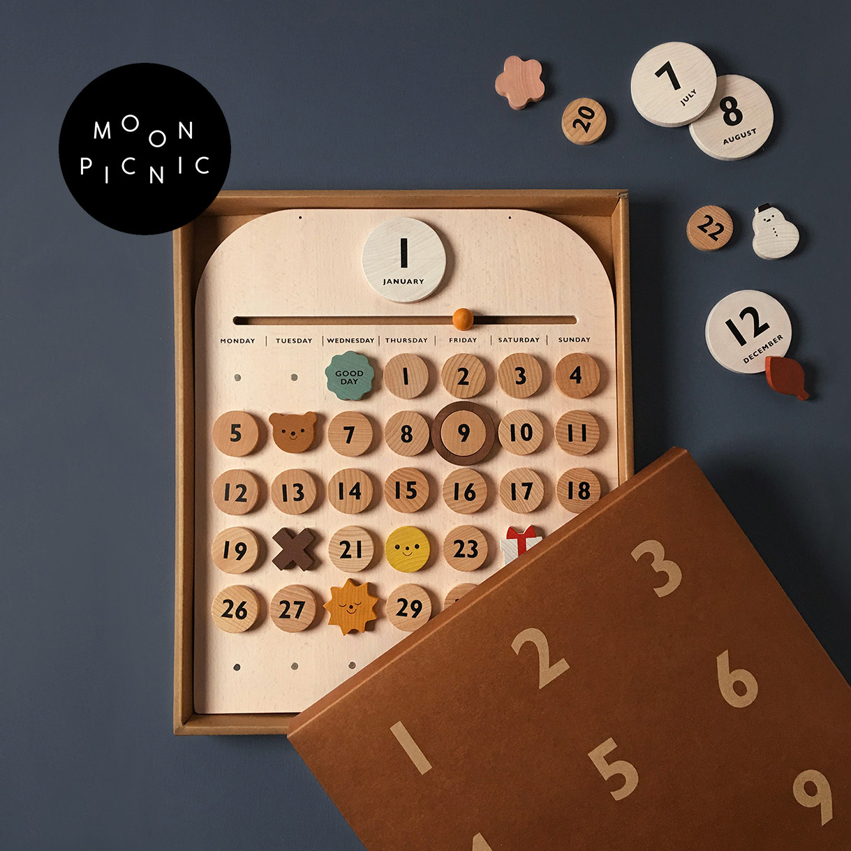 moonpicnic木制家居装饰日历木头挂饰木质儿童过家家过家家玩具