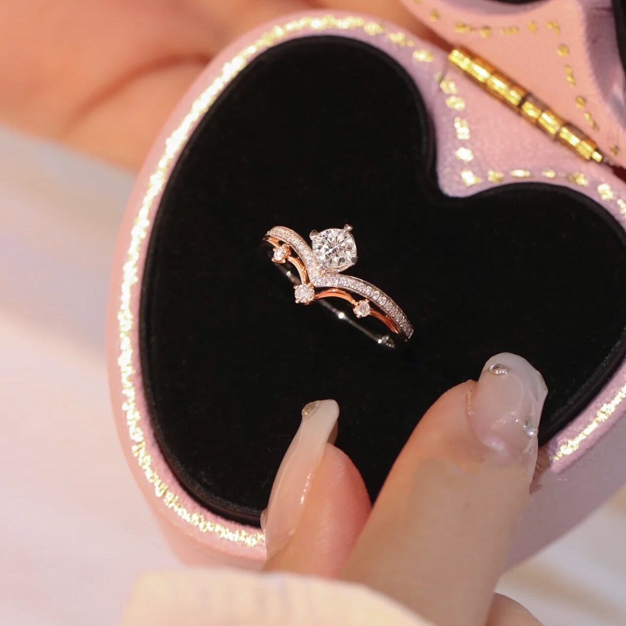 soinlove城堡烟花挚爱皇冠戒指s925纯银开口情人节戒指