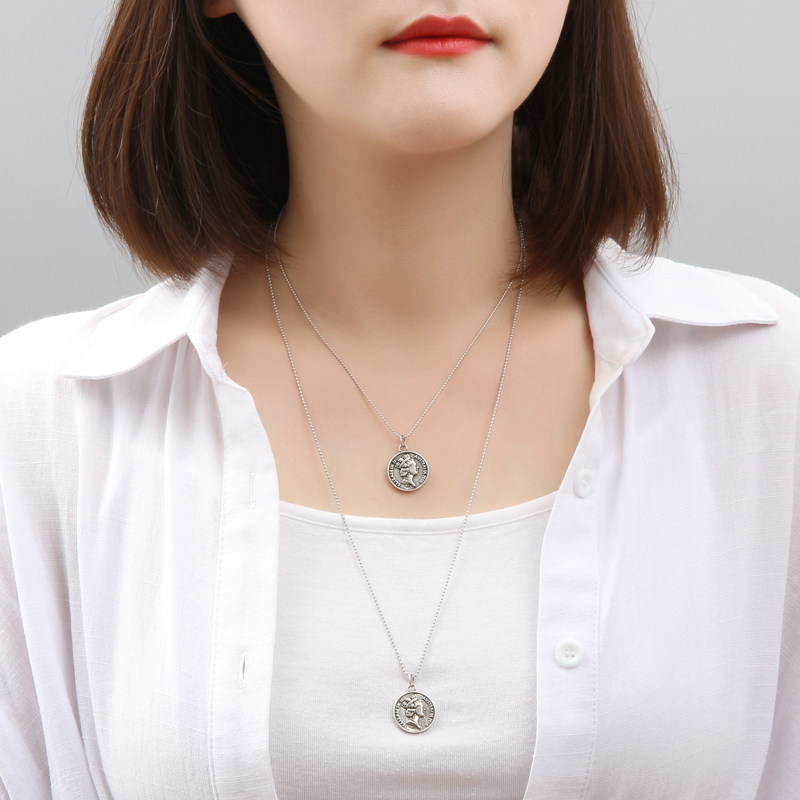 复古女皇硬币项链s925纯银2022新款网红欧美风项链