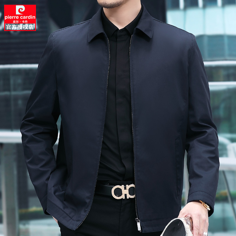 皮尔卡丹男装2022新款春秋茄克商务休闲纯棉中年人男士夹克衫外套