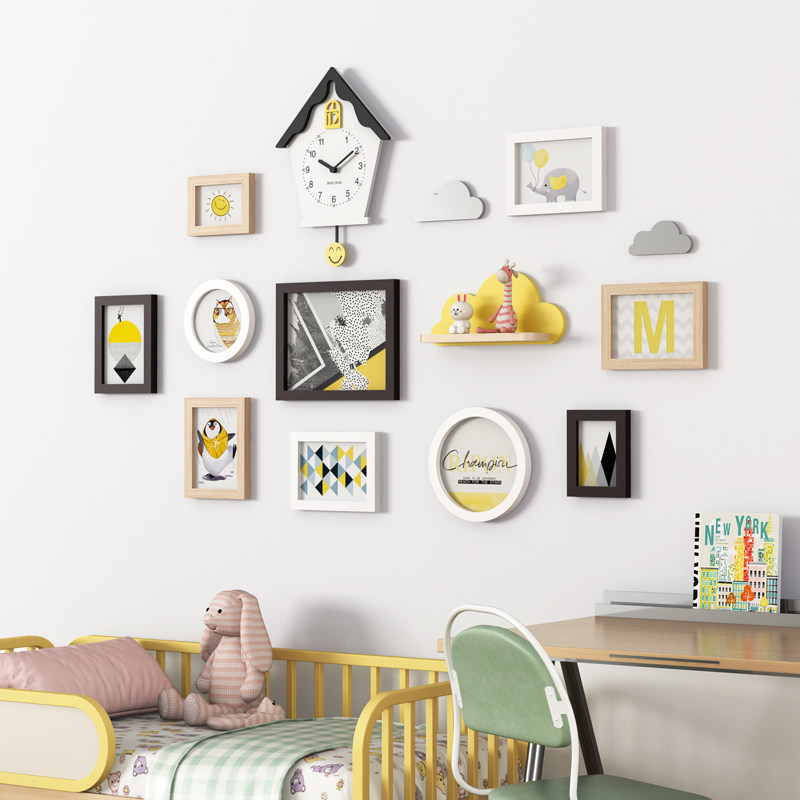 儿童房照片墙装饰宝宝卧室创意组合可爱上墙上相册相框背景墙挂墙