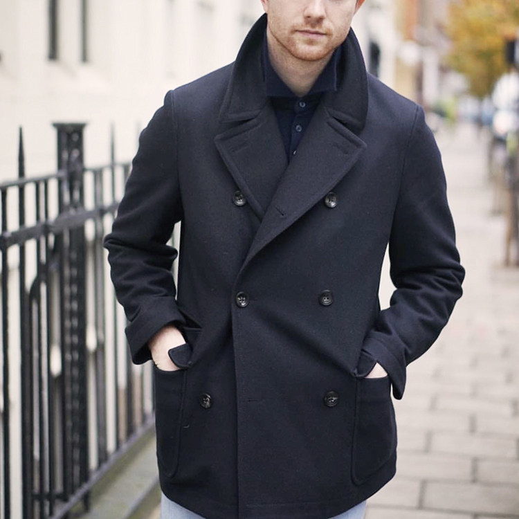 pea coat 海军呢大衣 男士双排扣修身短款秋冬加厚羊毛呢外套