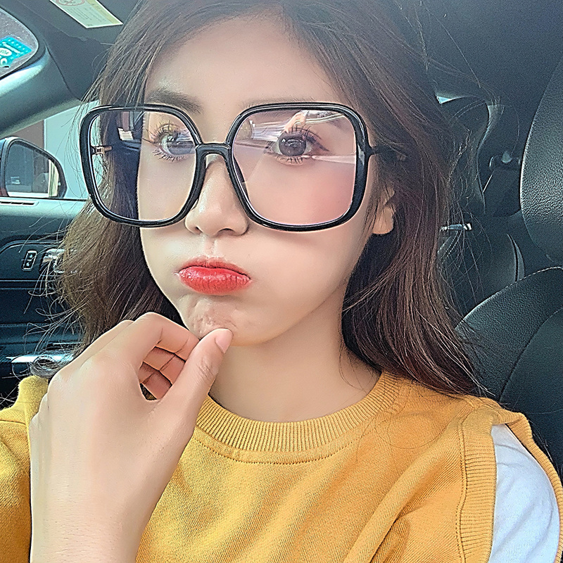 超大方形黑框眼镜女网红素颜装饰显瘦防辐射抗蓝光平光配近视镜男