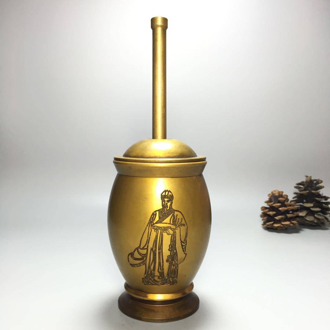 药罐黄铜家用摆件收藏铜捣中药房时珍摆件