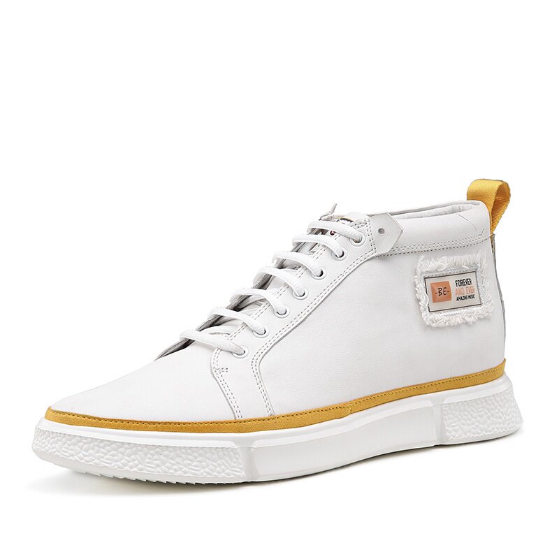 何金昌增高鞋男5cm真皮高帮小白鞋时尚休闲百搭日常潮流韩板新款