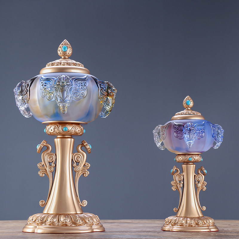 涛羽台湾琉璃七彩佛供佛前家用供奉莲花四象烛台