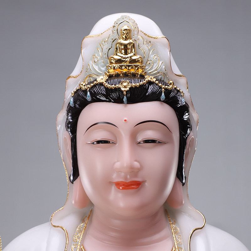 涛羽汉白玉观音佛像供奉家用石雕微笑观音菩萨摆件