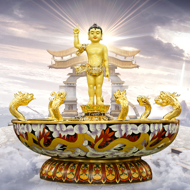 纯铜浴盆九龙龙浴佛盆喷水释迦牟尼太子佛像佛诞摆件