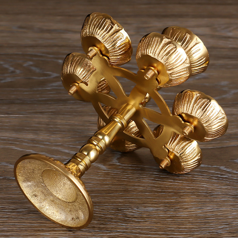 涛羽 纯铜酥油灯座 家用佛前七星莲花蜡烛灯蜡台供佛供灯架复古