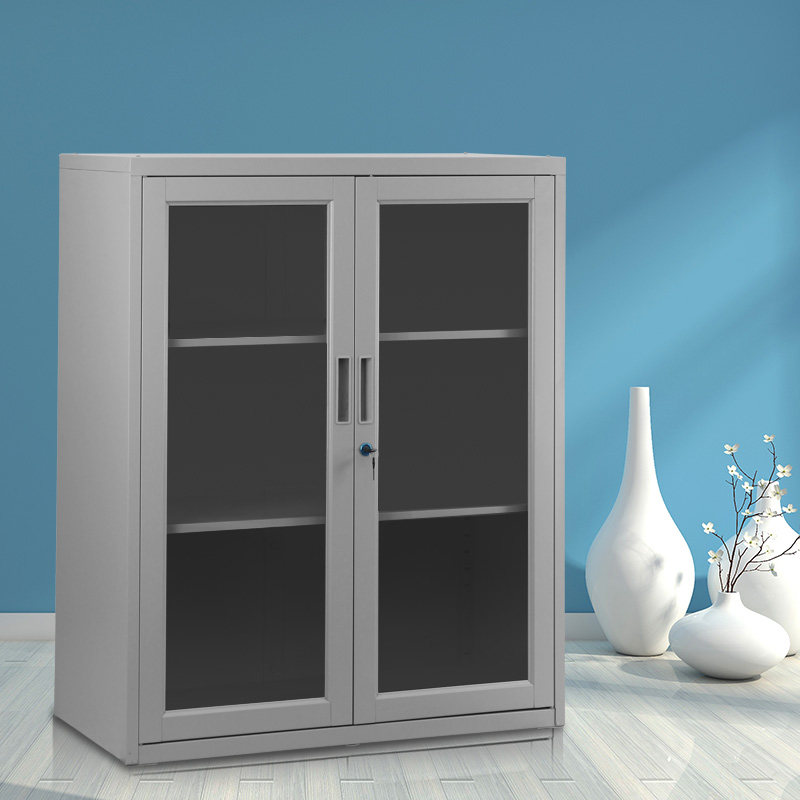 上海铁皮柜办公文件柜资料档案柜玻璃开门储物桌边文件柜