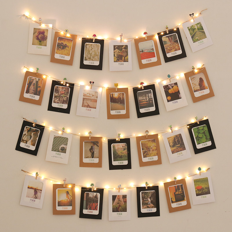 少女卧室宿舍房间布置创意相片挂墙麻绳夹子照片墙