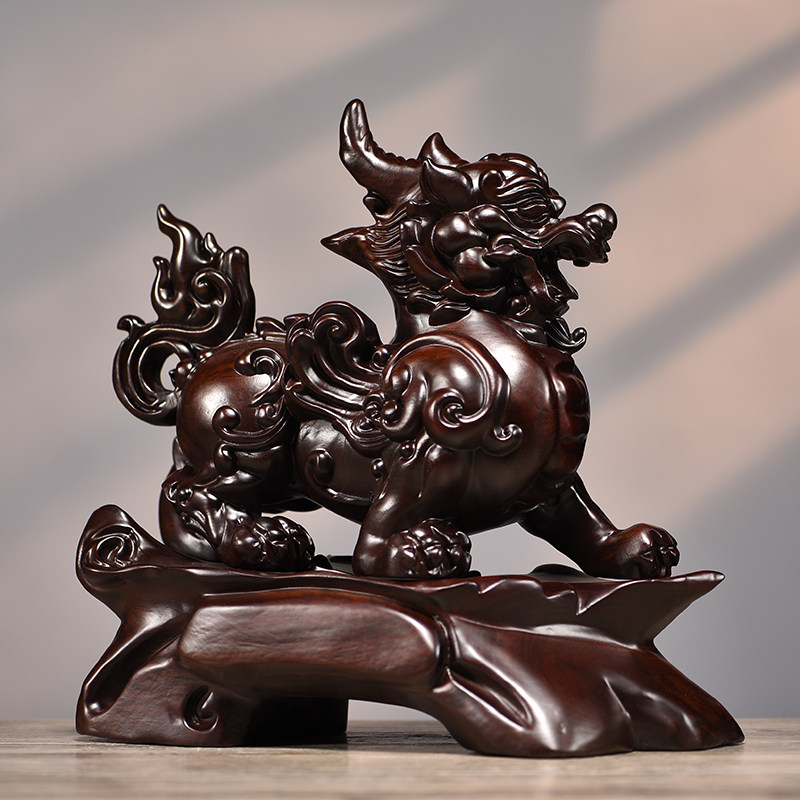 檀木木雕貔貅摆件一对貔恘聚财皮丘办公室开张摆件