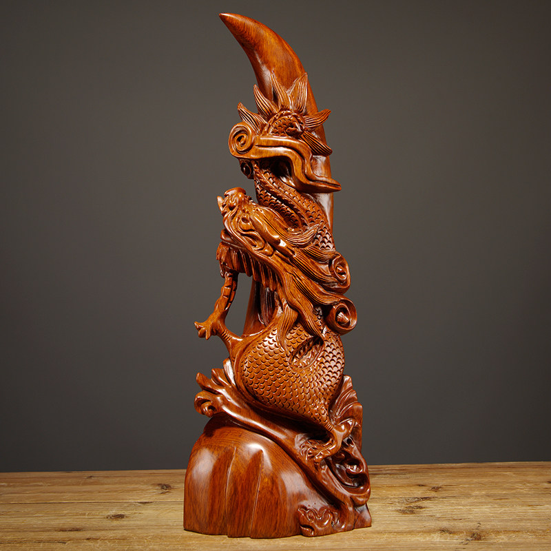 花梨木雕龙凤呈祥摆件实木雕刻红木家居客厅寓意木雕