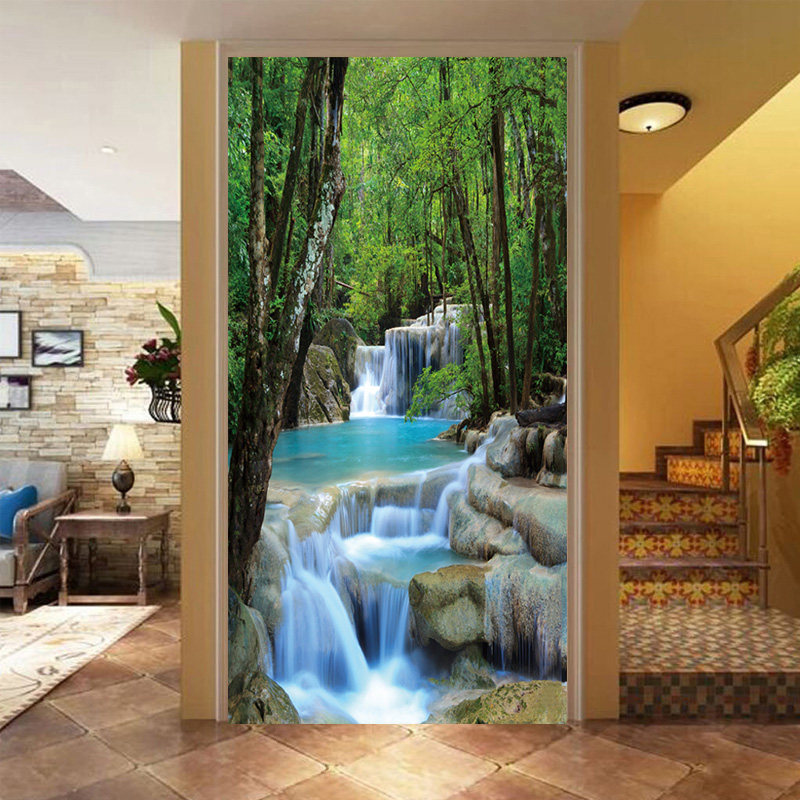 大自然风景画墙纸自粘贴纸玄关走廊背景墙3d立体墙贴