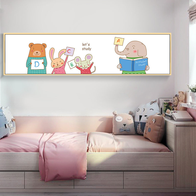 卡通觅画儿童装饰画可爱动物卧室壁画简约童趣现代装饰画