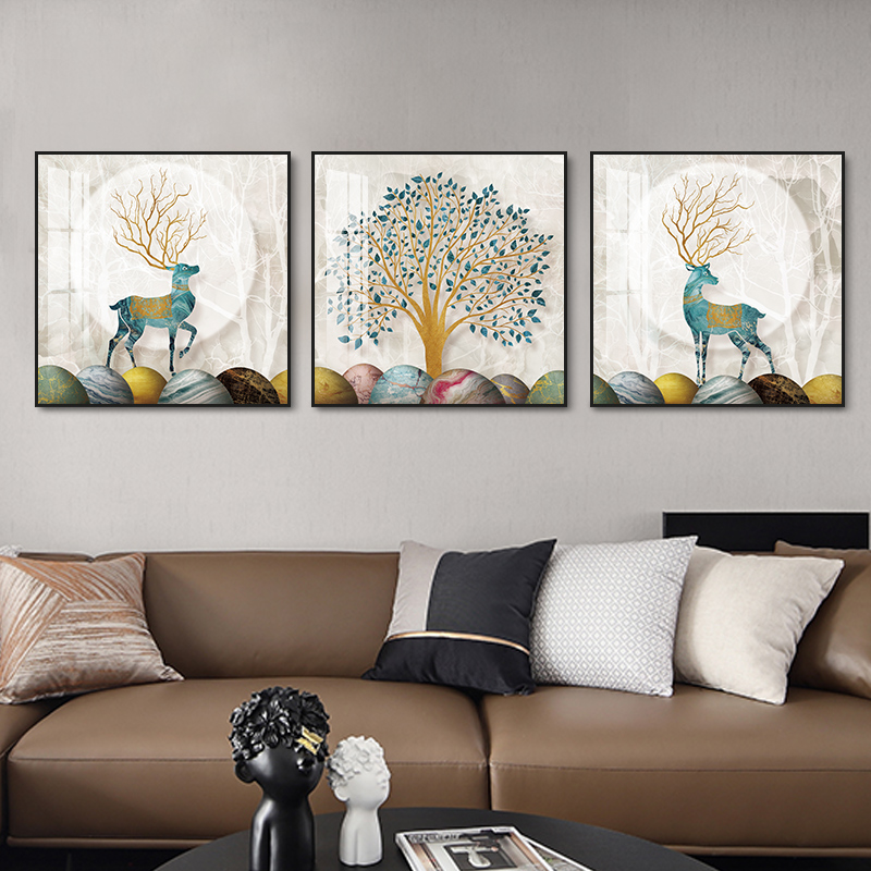 金叶福鹿客厅装饰画北欧风格沙发背景墙挂画现代简约现代装饰画