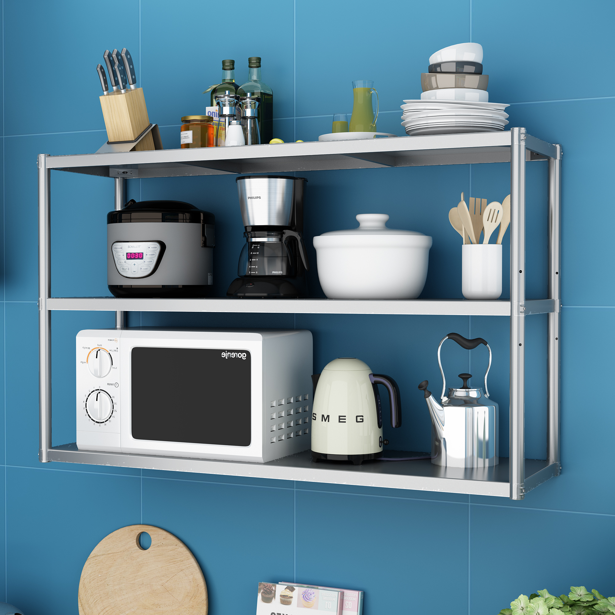 厨房置物架壁挂不锈钢微波炉墙上碗架调料料架墙壁厨房墙壁置物架