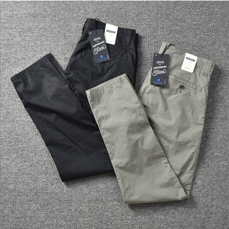 夏季英伦简洁轻薄款速干休闲裤纯色微弹力长裤修身小直筒裤子潮