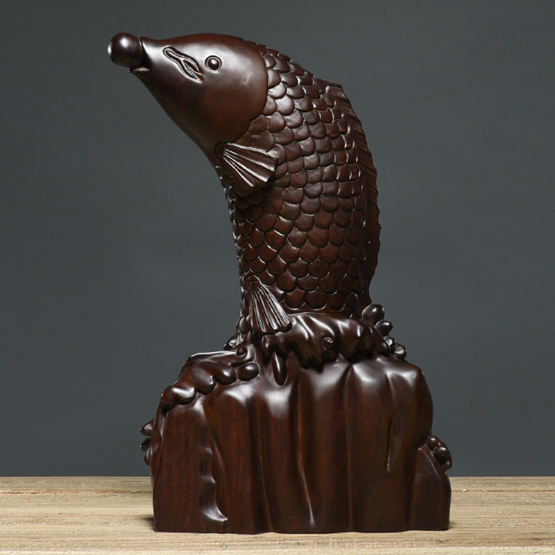 黑檀木雕鱼摆件雕刻工艺品红木年年有余实木家居饰品乔迁新居礼品
