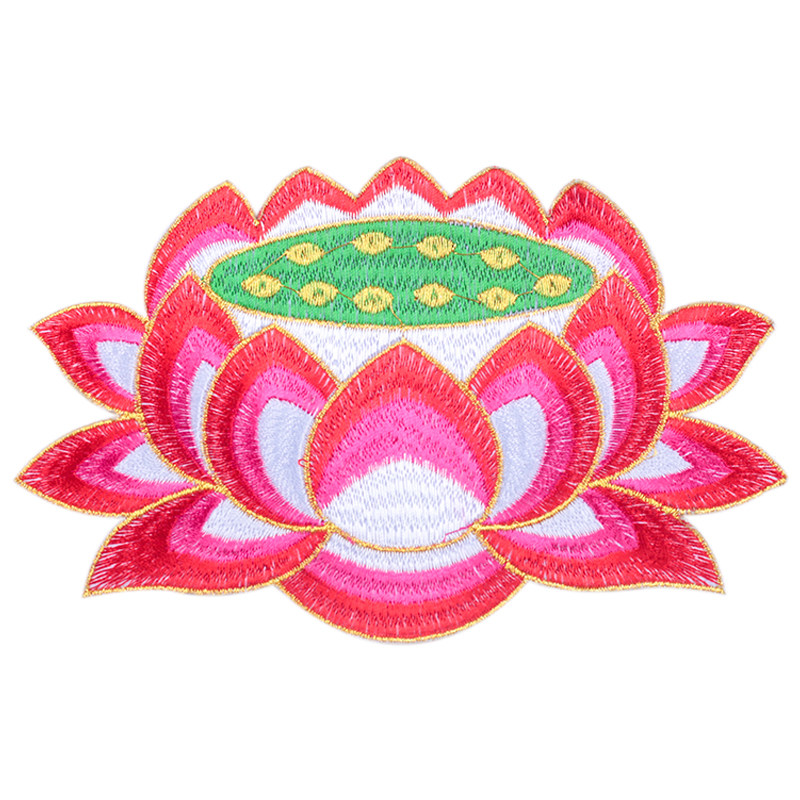 刺绣花布莲花绣荷佛教用品服装装饰辅料拜垫布贴