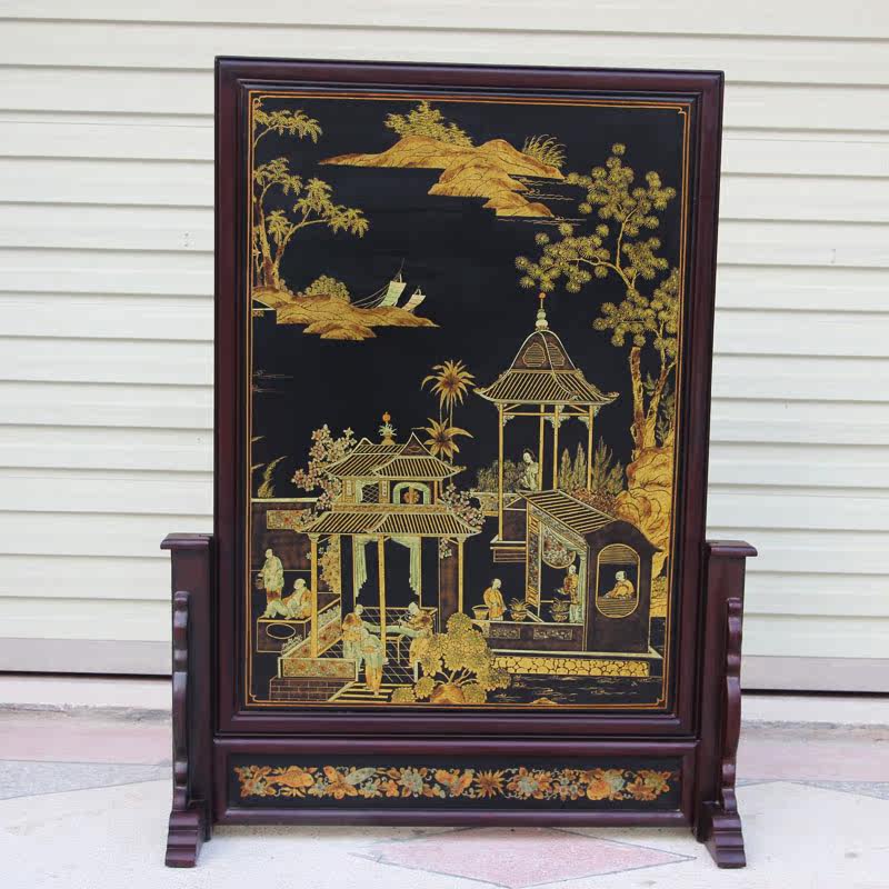 中式仿古古典落地屏风隔断玄关客厅实木插屏座屏