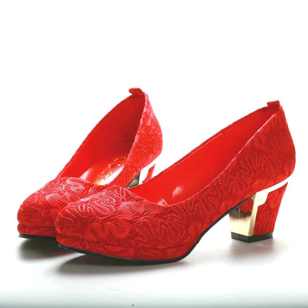 新娘鞋子矮跟结婚鞋婚鞋女春季新款韩版粗跟中